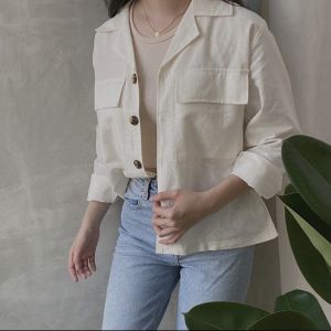 Z E E N Outer Kemeja Kardigan Crop wanita Linen