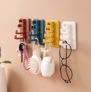 Multi-function Punch-free ABS Wall Mounted Hooks Home Storage Organization Bedroom Door Hanger Clothes Hanging Rotatable Design
