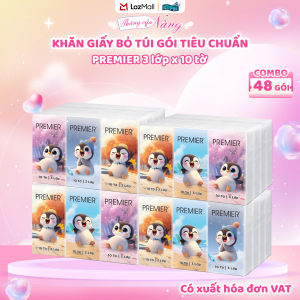 [COMBO 4 LỐC] Khăn giấy bỏ túi đa năng PREMIER 10 Tờ x 3 lớp - 100% bột giấy nguyên sinh không chất tẩy 12 gói/lốc – Chính hãng