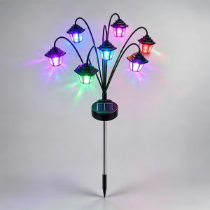 Solar Garden Lights 6 Heads Outdoor Decorative Palace Lantern Flexible Firefly Path Light Auto On Off Waterproof for Yard Patio Pathway Christmas Gift Warm Purple Multicolor