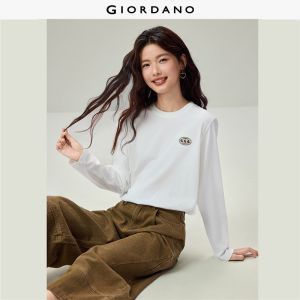 Giordano Beau Monde Women 100% cotton bunny patch long sleeve tee Free Shipping 13326799