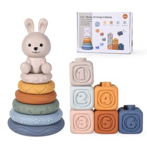 GOLDVAULT A Set Silicone Building Blocks Press To Make Sound Relief Texture Infant Sensory Toy High Quality Early Learning Squeeze Sensory Toys Children