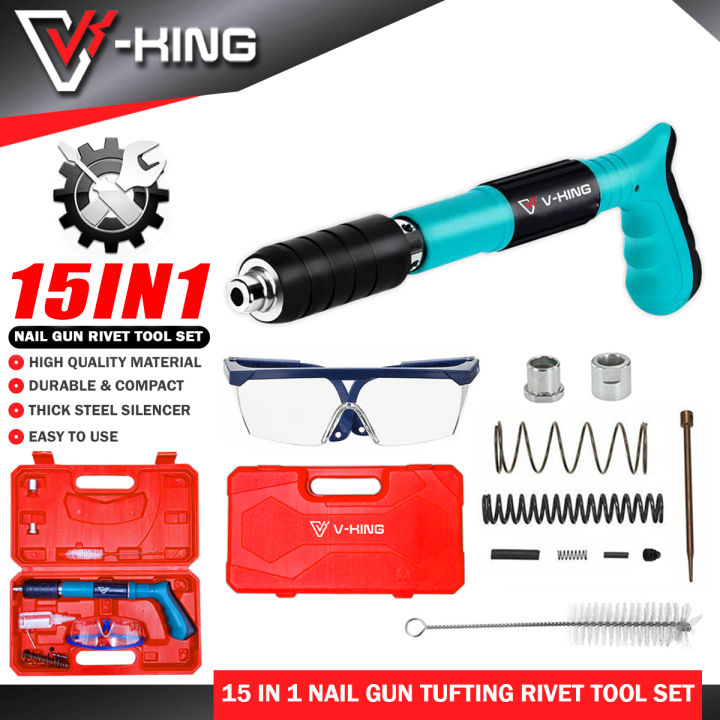 Round Tacker V-KING Nail Gun Tufting Rivet Tool Set for Concrete Wall , Fastening ...
