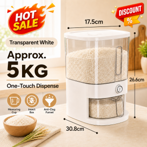 JOVNO 5/10kg Rice Dispenser Food Storage Box Push-type Sealed Insect Proof Moisture Grain with Measure Cup