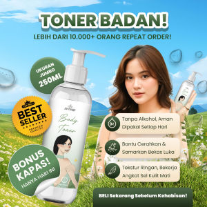 READY!! Toner Badan Exfoliating Glycolic 250ml – Cerahkan Lipatan & Angkat Daki | FREE Kapas