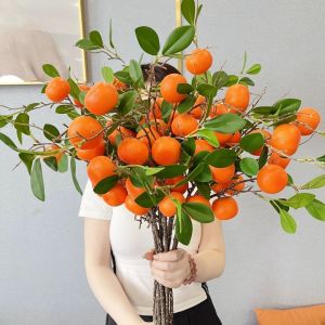 RGFV Faux Orange Artificial Orange Branch Luxury Green Leaves Simulation Fruit Tree DIY Bonsai Vase Decor Plastic Artificial Orange Fruit For Home Garden Decor