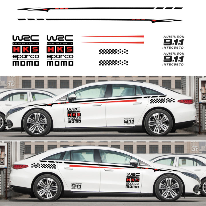 2-Piece Car Racing Stripes Decal – Gloss Black Vinyl Stickers For Truck/Side Door (Universal Fit)