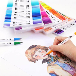 Bút đánh dấu màu hai đầu Mẹo Fineliner và Brush Markers Highlighter có thể giặt được cho Chlird Tranh Đồ dùng học tập Văn phòng phẩm