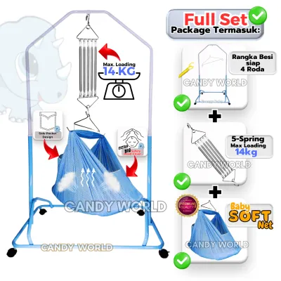 CANDY ONE Baby Cradle Stand Set Rangka Buaian Baby Soft Net Besi Buai Bayi Rangka Buayan Baby Buai Spring Cot Stand Besi Ayunan Bayi Kain Buaian Baby