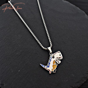 Peachstone Titanium Steel Snake Chain Funny Dinosaur Pendant Necklace for Men Boy Women and Girls