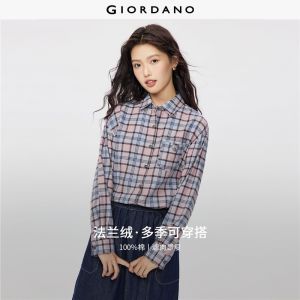 Giordano Women 100% Cotton flannel long sleeve checked shirt Free Shipping 05345876