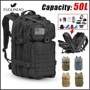 Fuguiniao 50L ความจุผู้ชายลายทหารกระเป๋าเป้สะพายหลังกันน้ำขนาดใหญ่กีฬากลางแจ้งปีนเขาการล่าสัตว์3D Rucksack กระเป๋าสำหรับชาย