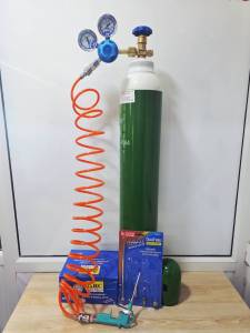 ชุดแพ็คปลา ถังออกซิเจน 1.5 Q ครบชุด ถังใหม่พร้อมก๊าซ สายลมสปริง ยาว 6M