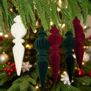 OKKFINE 6pcs/Box Velvet Ball Christmas Tree Ornament Plastic DIY Crafts Painted Christmas Tree Ornaments Classic Hanging Ornament Plastic Cone Ornaments For Store Displays