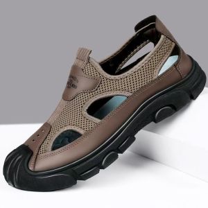 Free Shipping Summer Breathable Mesh Open-Toe Sandals For Men Featuring A Non-Slip Sole Soft Insole And Designed For Outdoor Wear Suitable For Middle-Aged And Elderly Men And Featuring A Perforated Design
