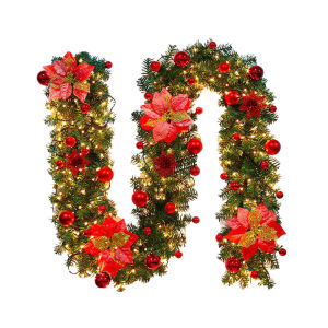 [Ship From Philippines] 2.7m Christmas Wreath Flower Rattan Christmas Garland Holiday Decoration Luxury With Light String Encryption Pendant