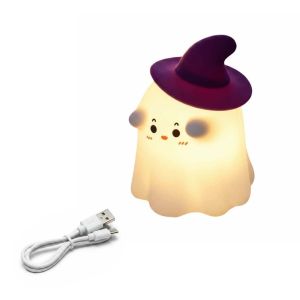 GJ56 Phone Holder Pumpkin Night Light Rechargeable Dimmable Timer Silicone Ghost Lamp Halloween Mood Light Soft Texture Tap Control Nightlight for 5V/1W Halloween Party