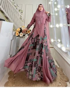 Atika Gamis Set Jilbab Terbaru Murah Elegan Mewah Syari Kekinian Elegan Pesta Kondangan Bahan Ceruty