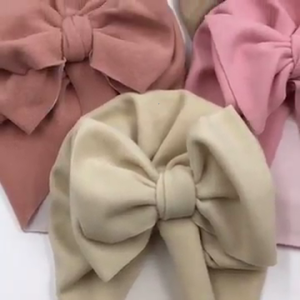 Khăn xếp trẻ em hat dễ thương Bow màu trơn cotton sơ sinh mũ len trẻ sơ sinh cô gái ngọt ngào Toddler đàn hồi Mũ headwraps