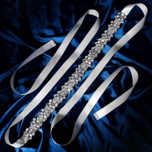 OURTOUR Satin Wedding Rhinestone Belt Dresses Accessories Crystal Pearls Wedding Ribbon Sash Sweet Waist Chain Bridesmaids