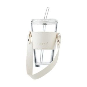 MIKONOS GELAS KOPI TUMBLER KACA DENGAN TALI 450ML FREE CASE DAN SEDOTAN MUG BELING AESTHETIC
