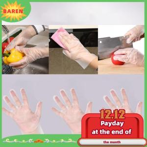 BAREN ถุงมือยางไร้สาร TPE 50 100ชิ้นถุงมือแบบใช้แล้วทิ้งโปร่งใสกันลื่นเป็นกรดงานปลอดภัยเกรดอาหารถุงมือทำความสะอาดในครัวเรือน