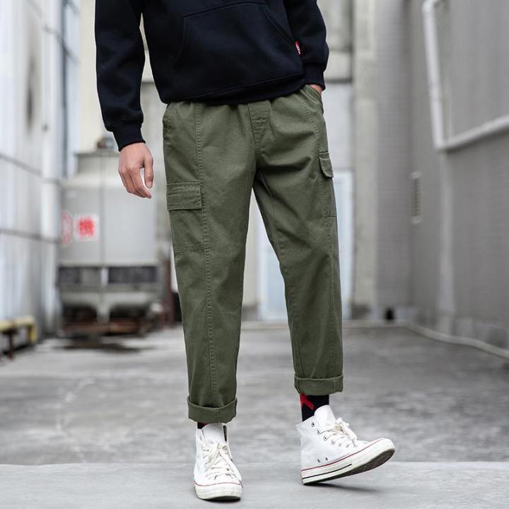 Mens Fall Cargo Pants Wide Leg Japanese Style Loose Trouser Oversize Big  Pocket