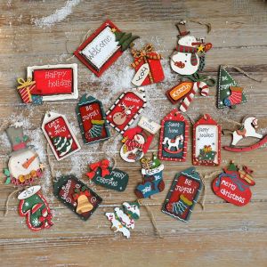 CILL Wooden Painted Elderly People Pendants Snowman Socks Christmas Trees Pendants Small Hanging Christmas Decorations Home