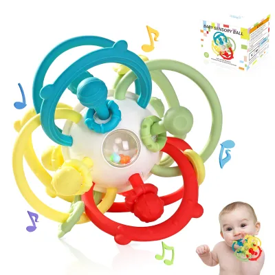 Orzbow Baby Teether Manhattan Ball Rattle Gift for Newborn Baby Chew Silicone Teething Toys Infant Grip Training Toy Sensory Toys