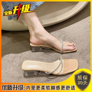 [Free Shipping] Womens Outdoor Sandals 2025 Summer New Versatile Rhinestone Thick Heel High Heel Non-Slip Home Sandals for Women