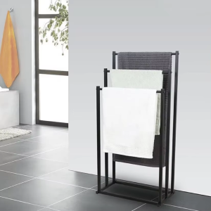 🔶Bathroom Towel Rack Standing 3 Layer Bathroom Storage Rack Drying Rack Outdoor Clothes Rack Metal Towel Holder Non-Perforated Floor Towel Metal Storage Rack Floor Towel Rack Simple Balcony Storage Rack For Bathroom Bedroom