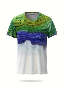 Fashion Gradient Print Mens T-Shirt Mens Summer Short Sleeves Tops Casual Fitness Sports T-Shirts Football Gym Man Clothing