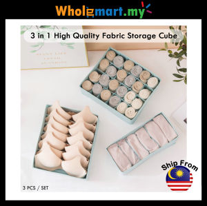 Cube Fabric Foldable Organizer Basket Underwear Socks Storage Box Cloth and Bra Panties Storage (3 in 1)