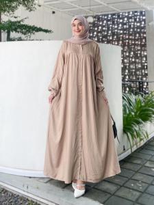 GAMIS HANNI ll Gamis Rayon Twill Polos Dewasa Modern Full Kancing Desain Korea