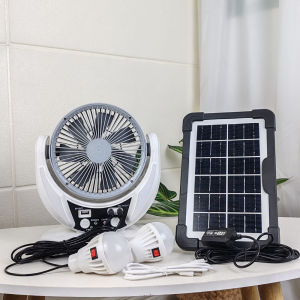 Solar Electric Fan Solar Powered Rechargeable Solar Fan With 2pcs LED Light Bulb 1pcs Solar panel