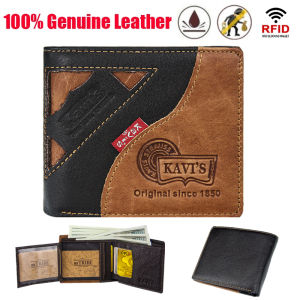 KAVIS 100% Genuine Leather Wallet Men Coin Purse Male Small Walet Rfid Mini Card Holder