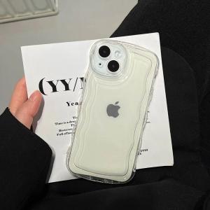 Luxury Transparent Wave Soft Case for iPhone 15 14 13 16 17 Pro Max Air Plus 11 12 Xr Xs Curly Clear Silicone Shockproof Cover