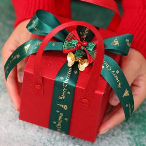 XYAX Paper Christmas Gifts Bag Red Bowknot Gifts Wrap Handbag Simple Festival Supplies Christmas Candy Gift Box Candy