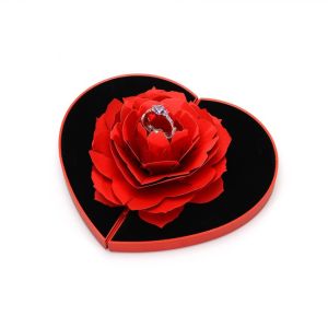 Kotak Cincin Cinta Ring Box Cincin Mawar Putar 3D Pop Up Rose Tempat Cincin Mawar Lamaran Gift Box （Tidak Termasuk Cincin）
