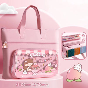Student Tutoring Bag Cartoon Design Zipper Waterproof Thickened Oxford Cloth Book Portable Tote Bag