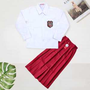 Setelan Seragam Sekolah SD Perempuan Baju Putih Panjang Rok Merah Panjang Kelas 1-6