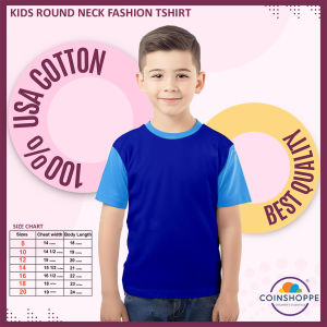 Coinshoppe Kids Cotton Shirt Round Neck Fashion (Royal Blue and Light Blue Combination)