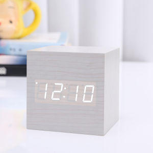 ins desktop wooden clock alarm clock square electronic alarm clock minimalist mute voice-activated