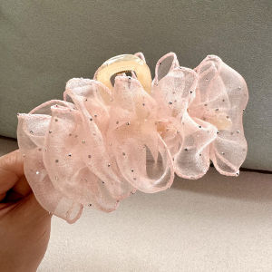 Black Dot Mesh Organza Hair Claw Clip Vintage Shiny Ponytail Holder Shark Clip Hair Clamp Korean Lace Bubble Hair Clip