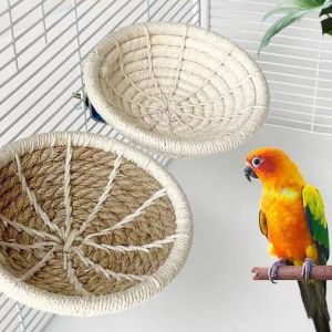 QEFEE Multi-Purpose Manual Braided Bird Nest Artificial Round Finch Nest Pet Bed Handmade Hemp Rope Bird Nest Bed Parrot