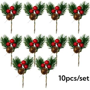 Homepeasl® 10pcs/set Christmas Decoration Accessories Artificial Mini Red Berries Pine Cones Christmas Gift Decoration