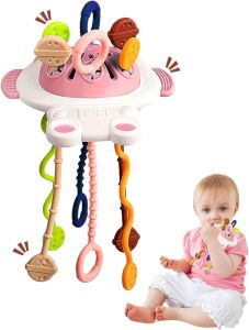 1 Year Old Toys - Montessori Toys for Babies Sensory Toys for Toddlers with Pink Astronaut Food Grade Silicone Baby Toys - Pull String Activity Toys for Newborn Early Development for Boys Girls