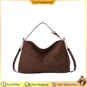 [Ueb Flagship Mall] Women Faux Suede Shoulder Bag Solid Color Handbag Crossbody Bag for Daily Travel