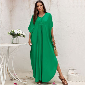 Rắn bãi biển che phủ lên Trắng Ruffle mùa hè Đầm maxi tay áo lửng beachwear chia Bộ Đồ Tắm cỡ lỡn