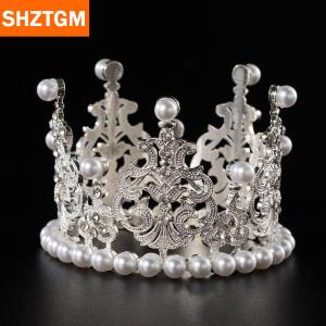 [COD] SHZTGM 1pcs ไข่มุกมงกุฎเค้กตกแต่ง tiaras คริสตัลมุกเจ้าหญิง caketoppers
